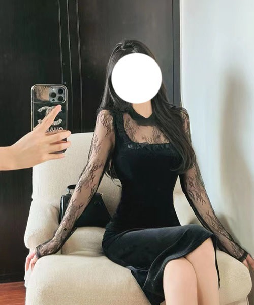 gossip!ロサンゼルス(ゴシップロサンゼルス)の「レースのパッチワークワンピース パーティドレス 結婚式 お呼ばれ オケージョン(ワンピース・レディース・ブラック・M/L/S)」の8枚目の写真