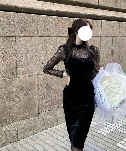 gossip!ロサンゼルス(ゴシップロサンゼルス)の「レースのパッチワークワンピース パーティドレス 結婚式 お呼ばれ オケージョン(ワンピース・レディース・ブラック・M/L/S)」の10枚目の写真