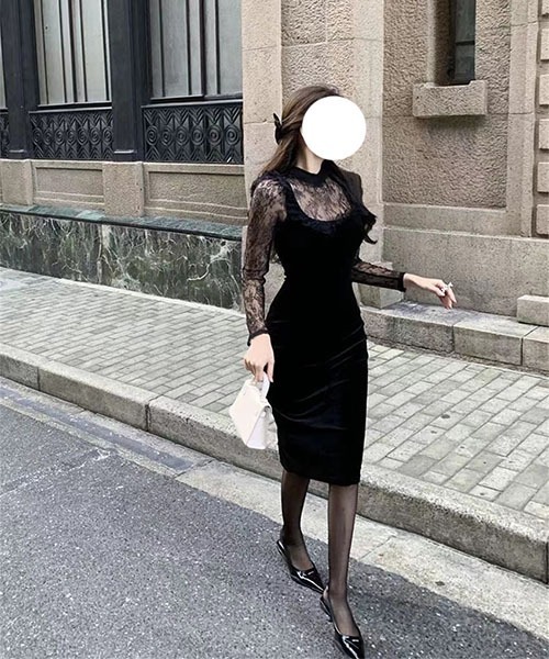 gossip!ロサンゼルス(ゴシップロサンゼルス)の「レースのパッチワークワンピース パーティドレス 結婚式 お呼ばれ オケージョン(ワンピース・レディース・ブラック・M/L/S)」の11枚目の写真
