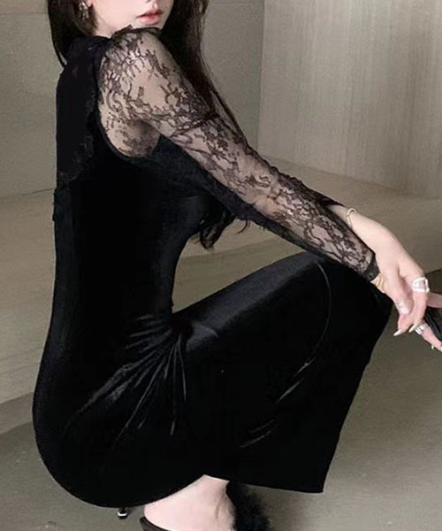 gossip!ロサンゼルス(ゴシップロサンゼルス)の「レースのパッチワークワンピース パーティドレス 結婚式 お呼ばれ オケージョン(ワンピース・レディース・ブラック・M/L/S)」の18枚目の写真
