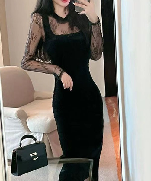 gossip!ロサンゼルス(ゴシップロサンゼルス)の「レースのパッチワークワンピース パーティドレス 結婚式 お呼ばれ オケージョン(ワンピース・レディース・ブラック・M/L/S)」の22枚目の写真