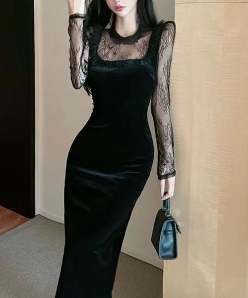 gossip!ロサンゼルス(ゴシップロサンゼルス)の「レースのパッチワークワンピース パーティドレス 結婚式 お呼ばれ オケージョン(ワンピース・レディース・ブラック・M/L/S)」の21枚目の写真