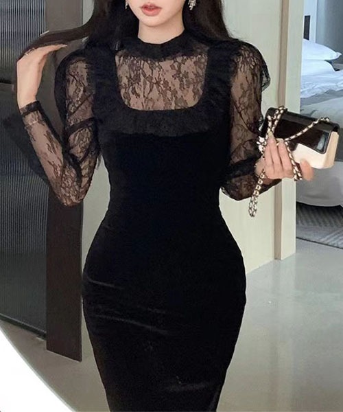 gossip!ロサンゼルス(ゴシップロサンゼルス)の「レースのパッチワークワンピース パーティドレス 結婚式 お呼ばれ オケージョン(ワンピース・レディース・ブラック・M/L/S)」の19枚目の写真
