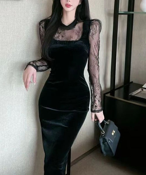 gossip!ロサンゼルス(ゴシップロサンゼルス)の「レースのパッチワークワンピース パーティドレス 結婚式 お呼ばれ オケージョン(ワンピース・レディース・ブラック・M/L/S)」の17枚目の写真