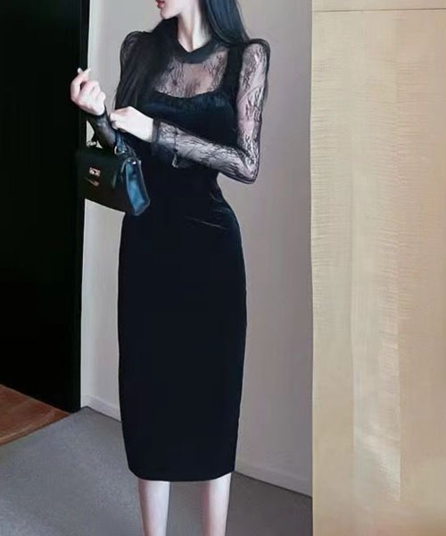 gossip!ロサンゼルス(ゴシップロサンゼルス)の「レースのパッチワークワンピース パーティドレス 結婚式 お呼ばれ オケージョン(ワンピース・レディース・ブラック・M/L/S)」の16枚目の写真