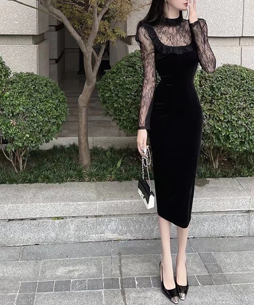 gossip!ロサンゼルス(ゴシップロサンゼルス)の「レースのパッチワークワンピース パーティドレス 結婚式 お呼ばれ オケージョン(ワンピース・レディース・ブラック・M/L/S)」の15枚目の写真