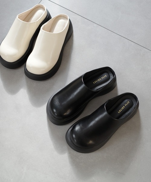 ラウンドトゥスライドローファークロッグサンダル/厚底サボ