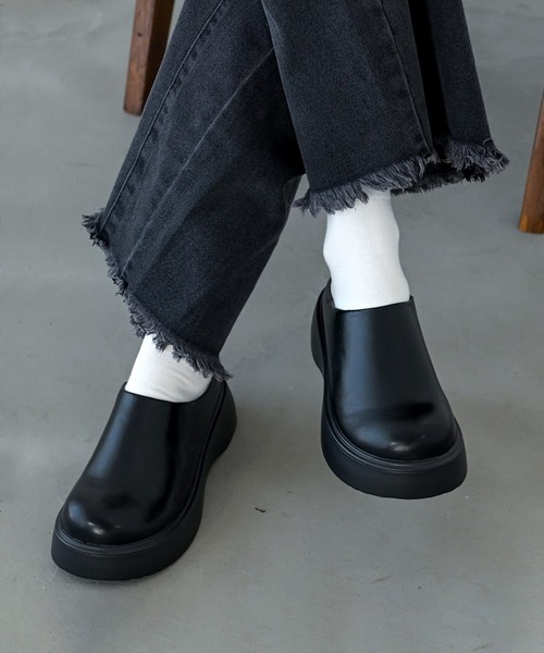 ラウンドトゥスライドローファークロッグサンダル/厚底サボサンダル