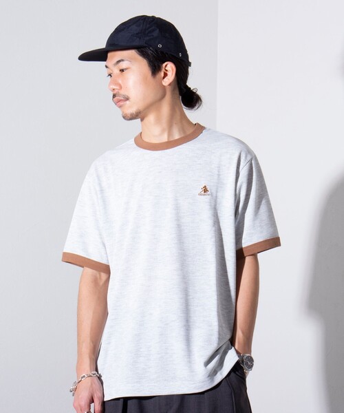 GEVACO（ゲバコ）の「【GEVACO/ゲバコ】ドライタッチ バイカラーネック リンガーT シャツ 鹿の子 ワンポイント刺繍（Tシャツ/カットソー・メンズ・アッシュグレー/ブラック/ネイビー・M/L）」の1枚目の写真