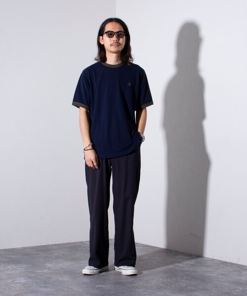 GEVACO（ゲバコ）の「【GEVACO/ゲバコ】ドライタッチ バイカラーネック リンガーT シャツ 鹿の子 ワンポイント刺繍（Tシャツ/カットソー・メンズ・アッシュグレー/ブラック/ネイビー・M/L）」の4枚目の写真