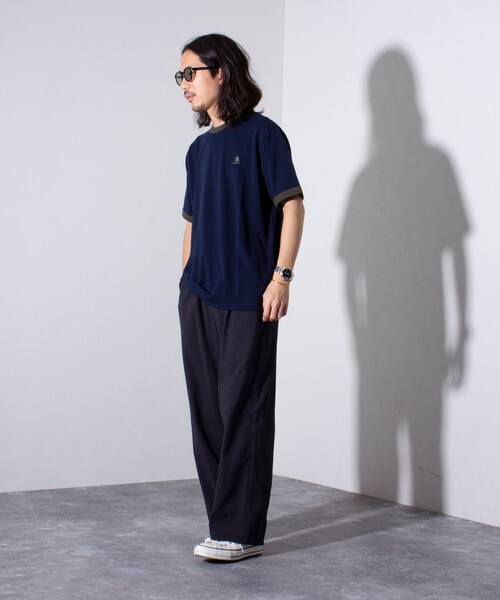 GEVACO（ゲバコ）の「【GEVACO/ゲバコ】ドライタッチ バイカラーネック リンガーT シャツ 鹿の子 ワンポイント刺繍（Tシャツ/カットソー・メンズ・アッシュグレー/ブラック/ネイビー・M/L）」の5枚目の写真