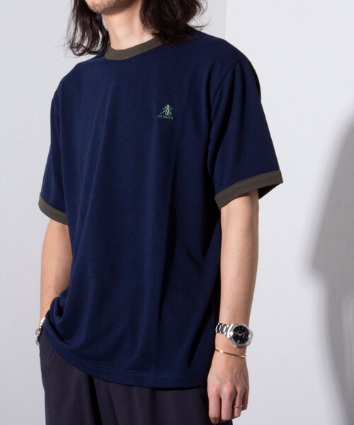 GEVACO（ゲバコ）の「【GEVACO/ゲバコ】ドライタッチ バイカラーネック リンガーT シャツ 鹿の子 ワンポイント刺繍（Tシャツ/カットソー・メンズ・アッシュグレー/ブラック/ネイビー・M/L）」の6枚目の写真