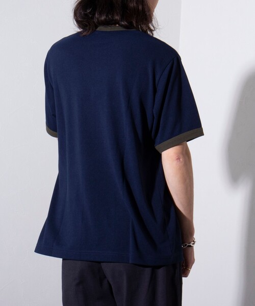 GEVACO（ゲバコ）の「【GEVACO/ゲバコ】ドライタッチ バイカラーネック リンガーT シャツ 鹿の子 ワンポイント刺繍（Tシャツ/カットソー・メンズ・アッシュグレー/ブラック/ネイビー・M/L）」の8枚目の写真