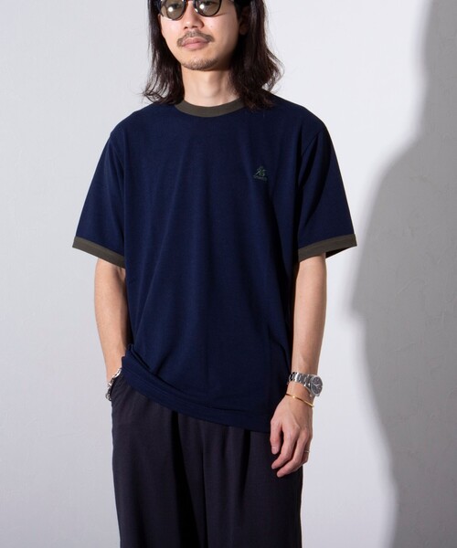 GEVACO（ゲバコ）の「【GEVACO/ゲバコ】ドライタッチ バイカラーネック リンガーT シャツ 鹿の子 ワンポイント刺繍（Tシャツ/カットソー・メンズ・アッシュグレー/ブラック/ネイビー・M/L）」の9枚目の写真