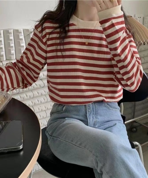 Per sist ence(パーシエンス)の「レトロボーダーTシャツ/ロンT(Tシャツ/カットソー・レディース・ブラック/ブラウン/グリーン/レッド・FREE)」の4枚目の写真