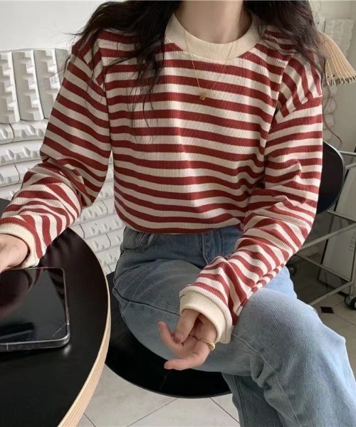 Per sist ence(パーシエンス)の「レトロボーダーTシャツ/ロンT(Tシャツ/カットソー・レディース・ブラック/ブラウン/グリーン/レッド・FREE)」の16枚目の写真