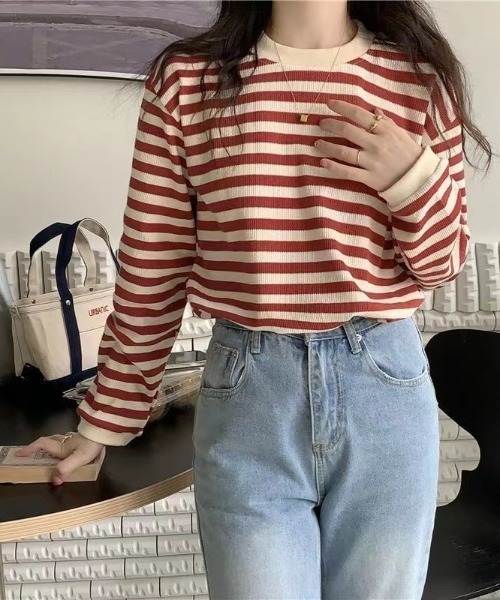 Per sist ence(パーシエンス)の「レトロボーダーTシャツ/ロンT(Tシャツ/カットソー・レディース・ブラック/ブラウン/グリーン/レッド・FREE)」の17枚目の写真