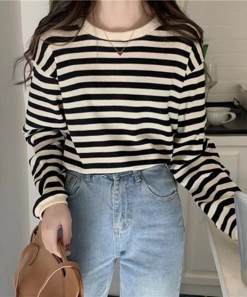 Per sist ence(パーシエンス)の「レトロボーダーTシャツ/ロンT(Tシャツ/カットソー・レディース・ブラック/ブラウン/グリーン/レッド・FREE)」の6枚目の写真