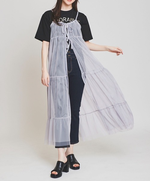 31 Sons de mode(トランテアン ソン ドゥ モード)の「チュールティアードキャミワンピース(ワンピース・レディース・グレー/オフホワイト/ブラック・36)」の3枚目の写真