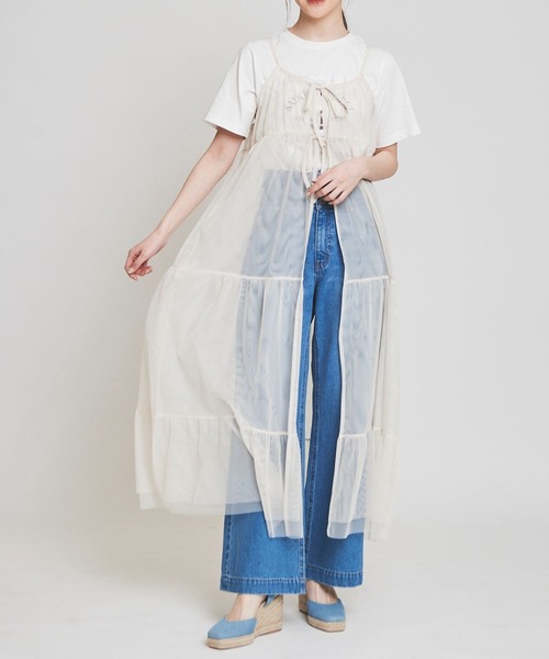 31 Sons de mode(トランテアン ソン ドゥ モード)の「チュールティアードキャミワンピース(ワンピース・レディース・グレー/オフホワイト/ブラック・36)」の2枚目の写真