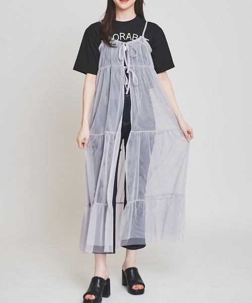 31 Sons de mode(トランテアン ソン ドゥ モード)の「チュールティアードキャミワンピース(ワンピース・レディース・グレー/オフホワイト/ブラック・36)」の15枚目の写真