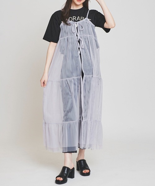 31 Sons de mode(トランテアン ソン ドゥ モード)の「チュールティアードキャミワンピース(ワンピース・レディース・グレー/オフホワイト/ブラック・36)」の16枚目の写真