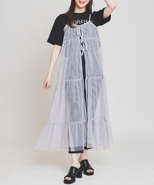 31 Sons de mode(トランテアン ソン ドゥ モード)の「チュールティアードキャミワンピース(ワンピース・レディース・グレー/オフホワイト/ブラック・36)」の19枚目の写真