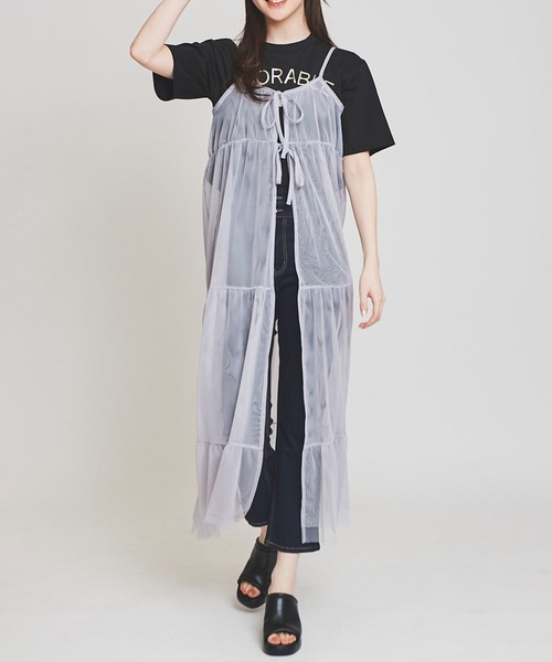 31 Sons de mode(トランテアン ソン ドゥ モード)の「チュールティアードキャミワンピース(ワンピース・レディース・グレー/オフホワイト/ブラック・36)」の20枚目の写真