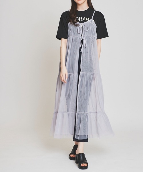 31 Sons de mode(トランテアン ソン ドゥ モード)の「チュールティアードキャミワンピース(ワンピース・レディース・グレー/オフホワイト/ブラック・36)」の22枚目の写真