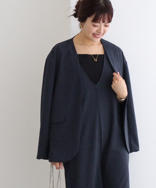 Pierrot（ピエロ）の「ペアスキンVネックオールインワン（つなぎ/オールインワン・レディース・ブラック/ネイビー/グレイッシュベージュ・TL/TM/M/L/PM）」の15枚目の写真