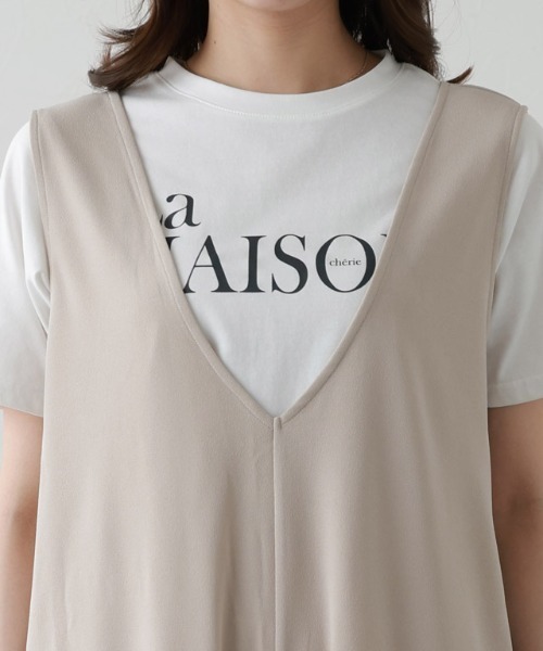 Pierrot（ピエロ）の「ペアスキンVネックオールインワン（つなぎ/オールインワン・レディース・ブラック/ネイビー/グレイッシュベージュ・TL/TM/M/L/PM）」の10枚目の写真