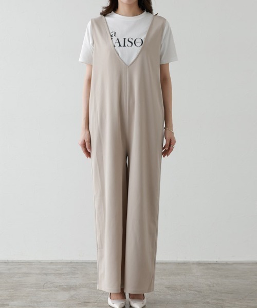 Pierrot（ピエロ）の「ペアスキンVネックオールインワン（つなぎ/オールインワン・レディース・ブラック/ネイビー/グレイッシュベージュ・TL/TM/M/L/PM）」の7枚目の写真