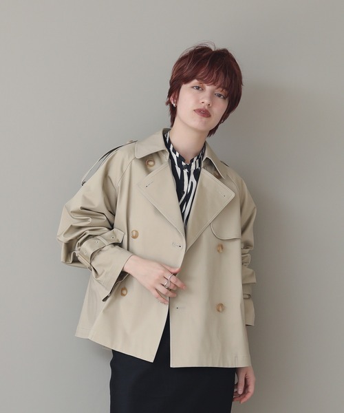 The rejoice(ザ リジョイス)の「ショートトレンチコート(トレンチコート・レディース・ベージュ/ブラック・FREE)」の1枚目の写真