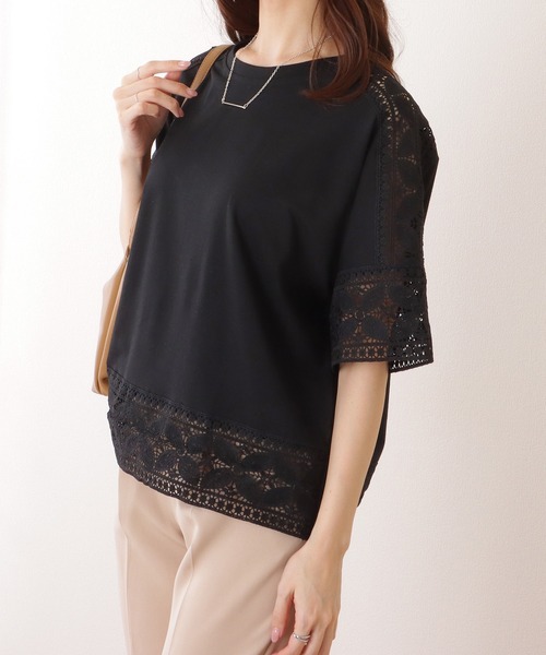 Lace Ladies(レースレディース)の「ラウンドネック レース ドッキング 半袖 プルオーバー(Tシャツ/カットソー・レディース・ホワイト/ピンク/ブラック/グレー・FREE)」の11枚目の写真