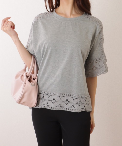 Lace Ladies(レースレディース)の「ラウンドネック レース ドッキング 半袖 プルオーバー(Tシャツ/カットソー・レディース・ホワイト/ピンク/ブラック/グレー・FREE)」の16枚目の写真