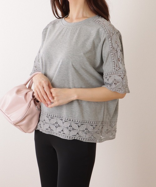 Lace Ladies(レースレディース)の「ラウンドネック レース ドッキング 半袖 プルオーバー(Tシャツ/カットソー・レディース・ホワイト/ピンク/ブラック/グレー・FREE)」の19枚目の写真