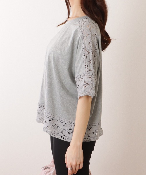 Lace Ladies(レースレディース)の「ラウンドネック レース ドッキング 半袖 プルオーバー(Tシャツ/カットソー・レディース・ホワイト/ピンク/ブラック/グレー・FREE)」の20枚目の写真
