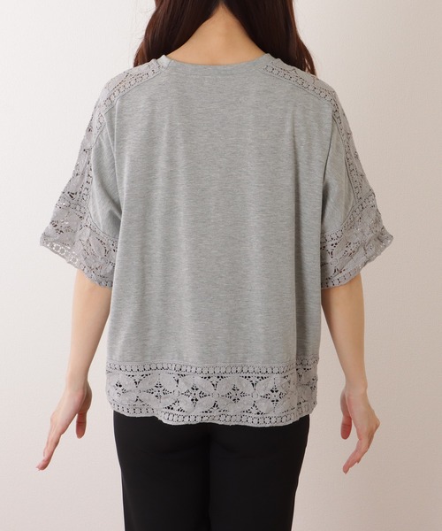 Lace Ladies(レースレディース)の「ラウンドネック レース ドッキング 半袖 プルオーバー(Tシャツ/カットソー・レディース・ホワイト/ピンク/ブラック/グレー・FREE)」の21枚目の写真
