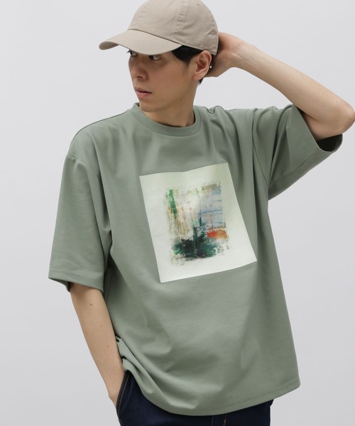 LAKOLE(ラコレ)の「アートペインティングプリントT / 113991(Tシャツ/カットソー・メンズ・ブラック/ホワイト/サンドグレー/グリーン・MEDIUM/LARGE/X-LARGE)」の4枚目の写真