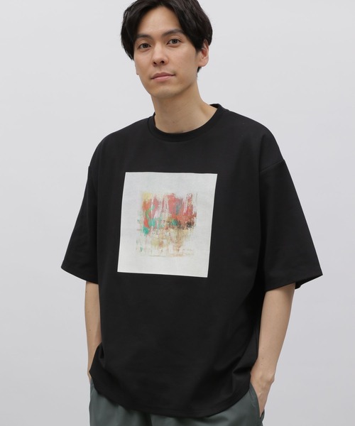 LAKOLE(ラコレ)の「アートペインティングプリントT / 113991(Tシャツ/カットソー・メンズ・ブラック/ホワイト/サンドグレー/グリーン・MEDIUM/LARGE/X-LARGE)」の1枚目の写真