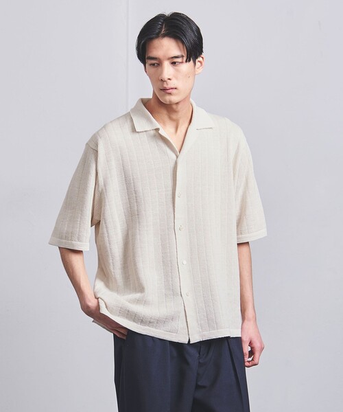Coohem（コーヘン）の「【別注】＜COOHEM＞ COTTON STRIPE KNIT SHIRT/コットン ストライプ ニット シャツ（シャツ/ブラウス・メンズ・ライム/オフホワイト・L/M/XL）」の2枚目の写真
