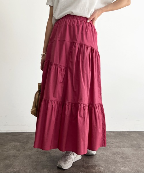 Chez toi(シェトワ)の「コットンティアードスカート(スカート・レディース・ピンク/ブラック/グレイッシュベージュ/ブルー・FREE)」の1枚目の写真