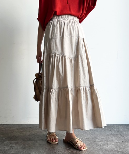 Chez toi(シェトワ)の「コットンティアードスカート(スカート・レディース・ピンク/ブラック/グレイッシュベージュ/ブルー・FREE)」の3枚目の写真