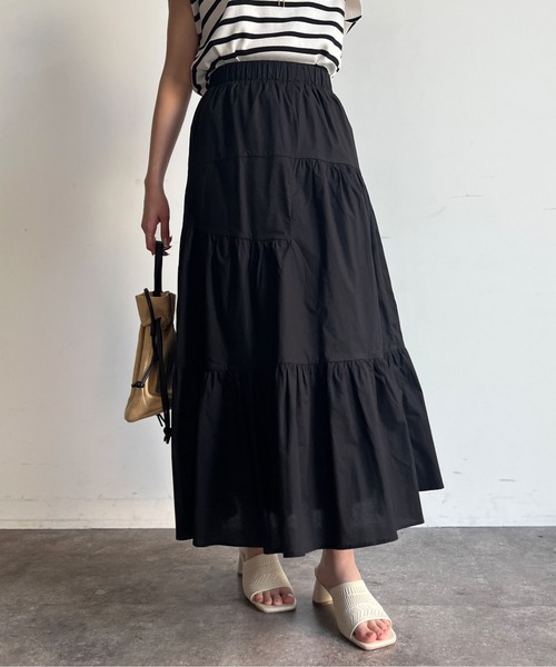 Chez toi(シェトワ)の「コットンティアードスカート(スカート・レディース・ピンク/ブラック/グレイッシュベージュ/ブルー・FREE)」の2枚目の写真