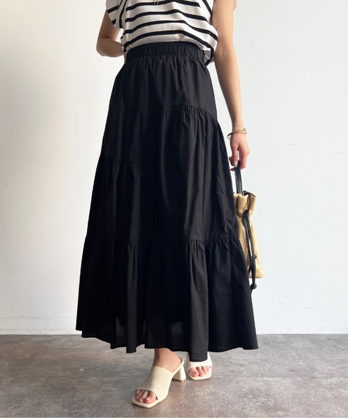 Chez toi(シェトワ)の「コットンティアードスカート(スカート・レディース・ピンク/ブラック/グレイッシュベージュ/ブルー・FREE)」の5枚目の写真