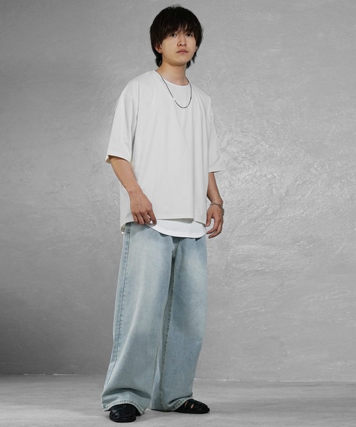 MinoriTY(マイノリティ)の「【MinoriTY】接触冷感オーバーサイズステッチ半袖Tシャツ カットソー メンズ ビッグシルエット ルーズフィット 夏服(Tシャツ/カットソー・メンズ・ホワイト/モカ/ブルー・S/M/L)」の9枚目の写真