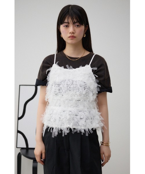 AZUL by moussy(アズールバイマウジー)の「テープヤーンビスチェ(ベスト・レディース・オフホワイト/ブラック・FREE)」の7枚目の写真