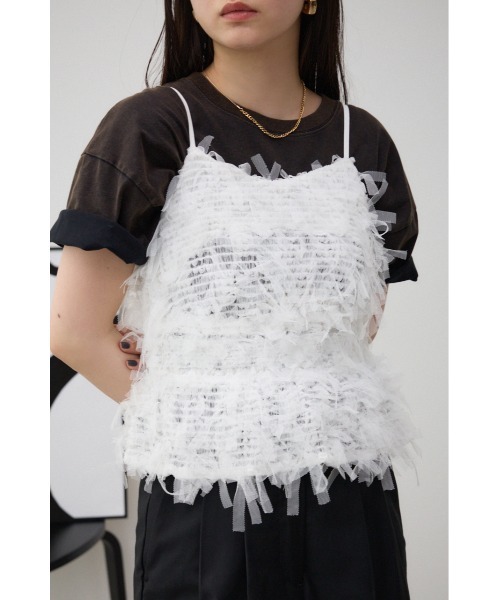 AZUL by moussy(アズールバイマウジー)の「テープヤーンビスチェ(ベスト・レディース・オフホワイト/ブラック・FREE)」の3枚目の写真