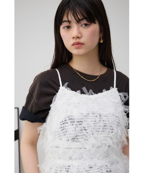 AZUL by moussy(アズールバイマウジー)の「テープヤーンビスチェ(ベスト・レディース・オフホワイト/ブラック・FREE)」の4枚目の写真