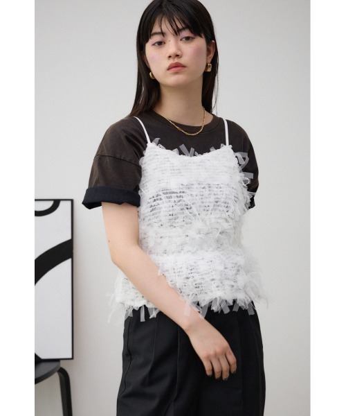 AZUL by moussy(アズールバイマウジー)の「テープヤーンビスチェ(ベスト・レディース・オフホワイト/ブラック・FREE)」の6枚目の写真